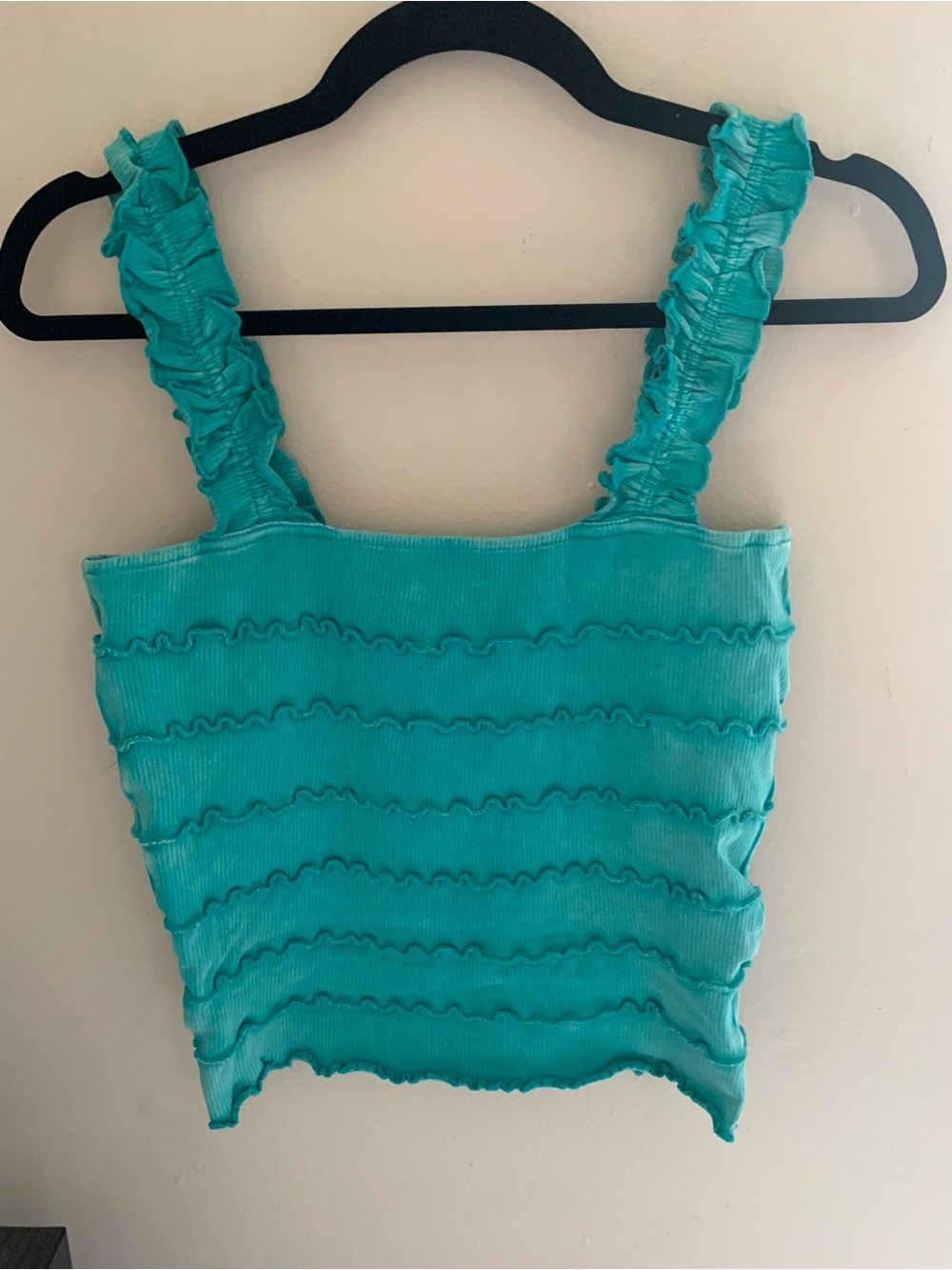 white birch Teal Ruffle-Trim Crop Tank